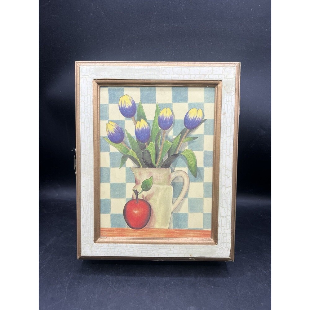 Wooden Wall Key Holder Cabinet Tulip Floral Apple Farmhouse Cottage Decor 6